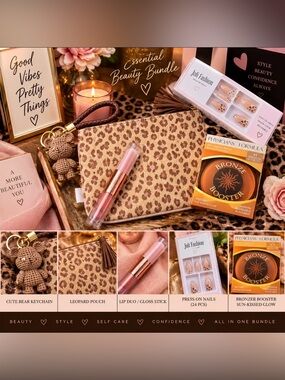 Leopard Print Pouch Beauty Bundle - Pink Accent